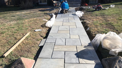 Flagstone walkway during construction